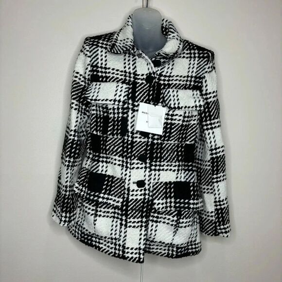Massimo Dutti Black White textured Studio Jacket Plaid Coat size Small NWT - Picture 1 of 9